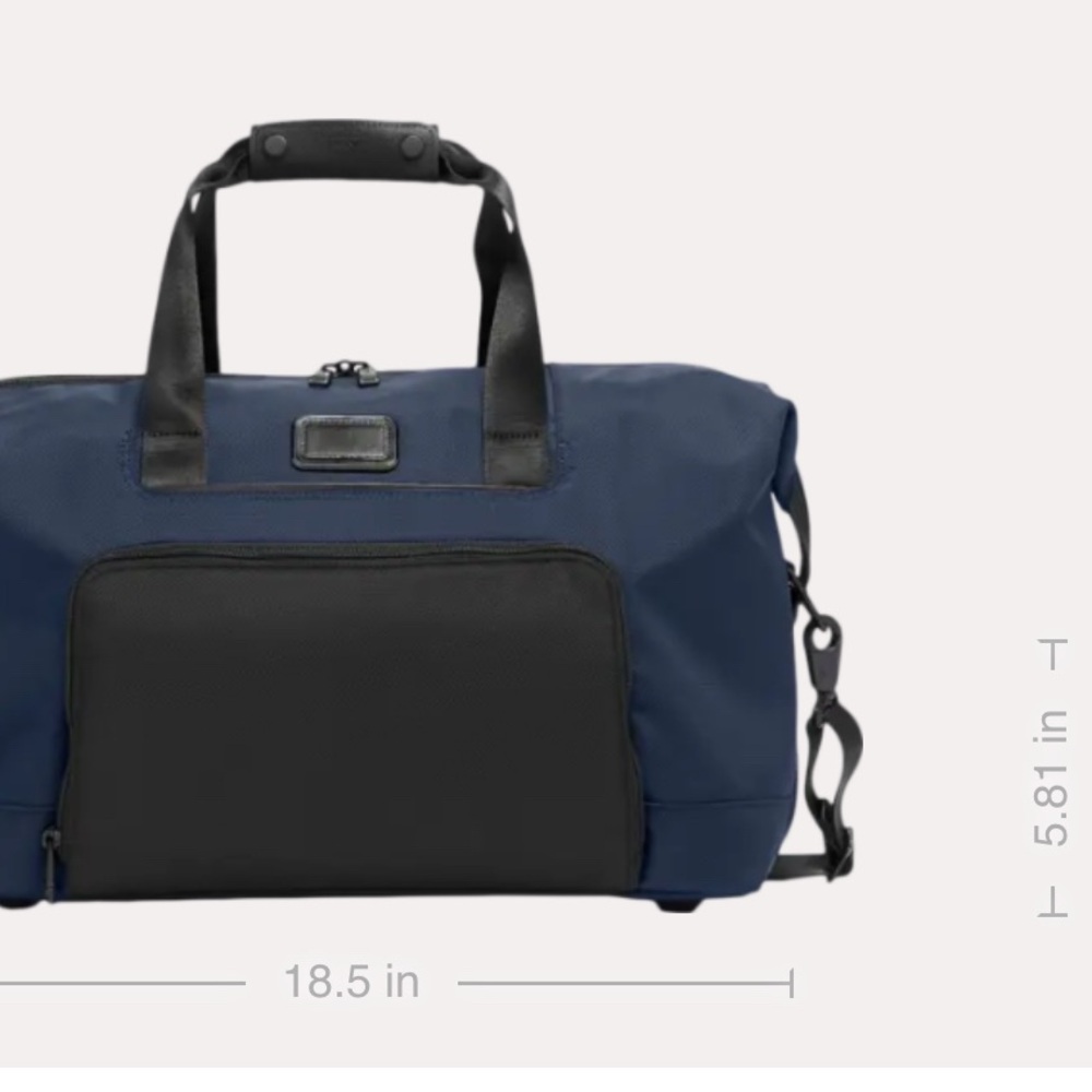 Tumi Alpha Double Expansion Travel Duffel Satchel Navy and Black $595